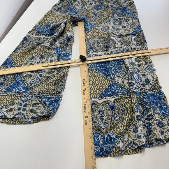 Lascana Pants Womens 8 Blue Green Printed Wide Leg Boho Coastal - Picture 10 of 11